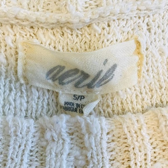 AERIE Cream & Yellow Striped Scoop Neck Sweater With Button Detail - Picture 3 of 10
